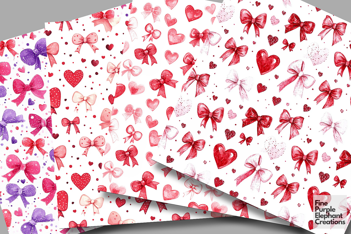 Watercolor Valentine Coquette Bows, a Pattern Graphic by Fine Purple Elephant (Photo 4 of 5)