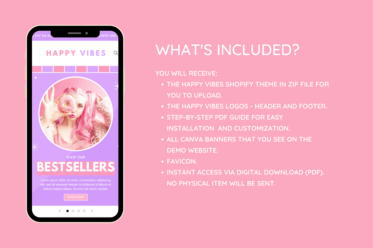 Happy Vibes Shopify Theme, a Shopify Template by SunshineStudioBoutique (Photo 2 of 8)