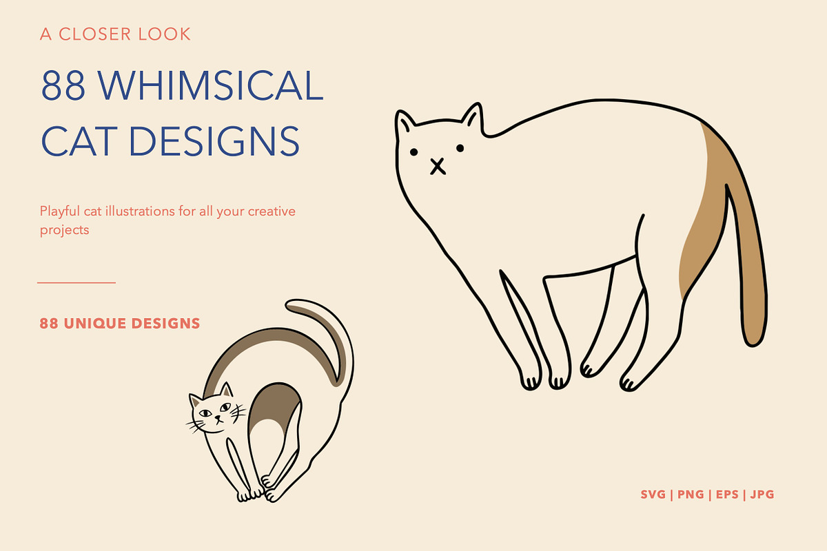 Whimsical Cats Hand Drawn Arts, an Animal Illustration by designvectx (Photo 2 of 7)