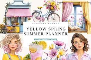 Yellow Spring Summer Planner Clipart, a Seasonal Illustration by BusyDaydesign