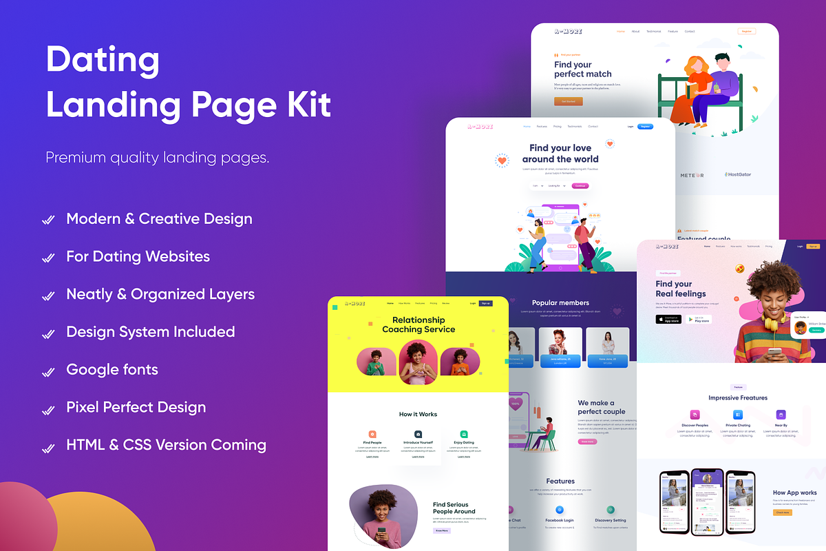 A-MORE Dating Landing Page Kit, a Landing Page Template by Uiroll (Photo 1 of 6)