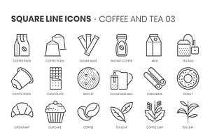 Coffee and Tea 03, Square Line Icons