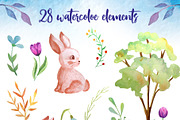 Watercolow rabbit and Floral set, an Animal Illustration by Olesya Agudova (Thumbnail 2 of 7)
