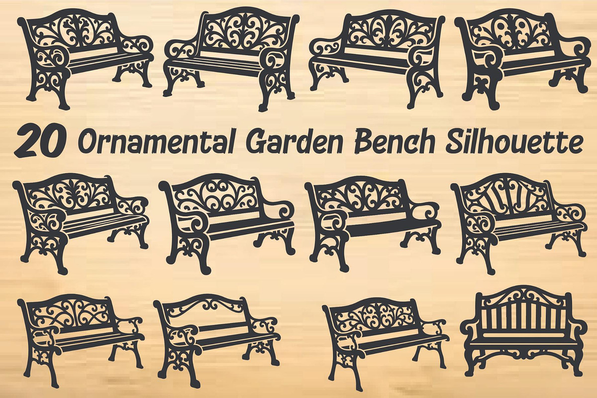 Ornamental Garden Bench Silhouette, an Object Graphic by hafijul (Photo 1 of 4)