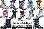 Watercolor Halloween Boots Clipart, an Illustration by Craft Nest (Thumbnail 1 of 6)
