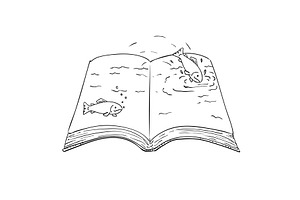 Trout Fish Jumping Out Book Drawing, an Illustration by patrimonio