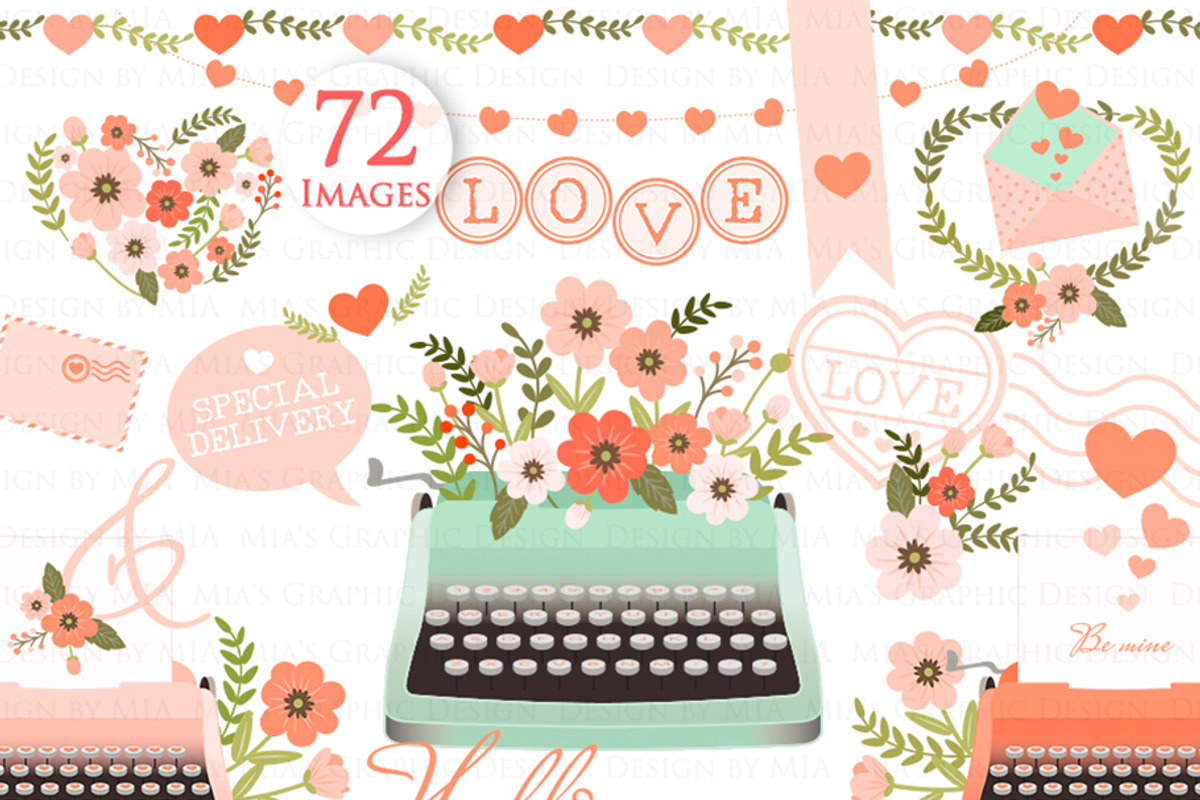 Love Typewriter Peach and Green, an Illustration by Mia's Graphic Design (Photo 3 of 9)