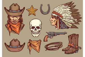 Cowboy Western Retro Elements Sketch