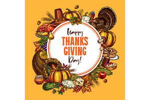 Thanksgiving Vector Sketch Poster Or Greeting Card