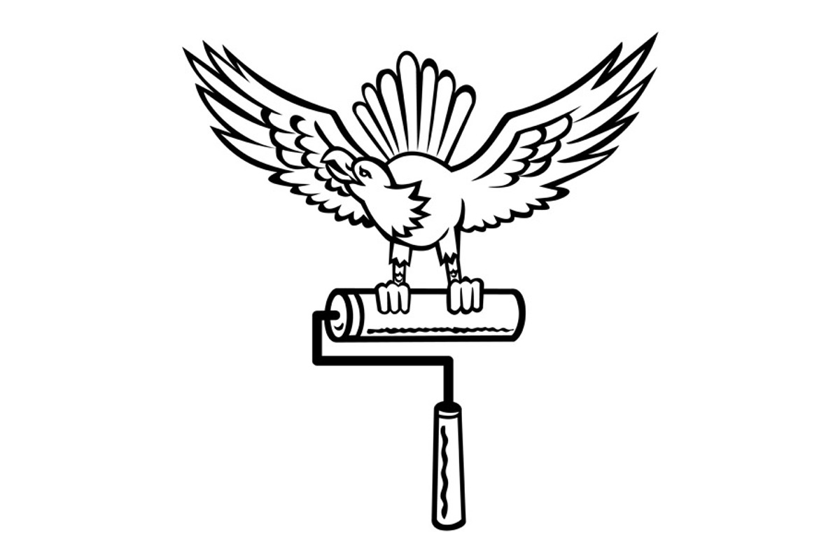 Eagle Perch Paint Roller Retro Logo, an Illustration by patrimonio