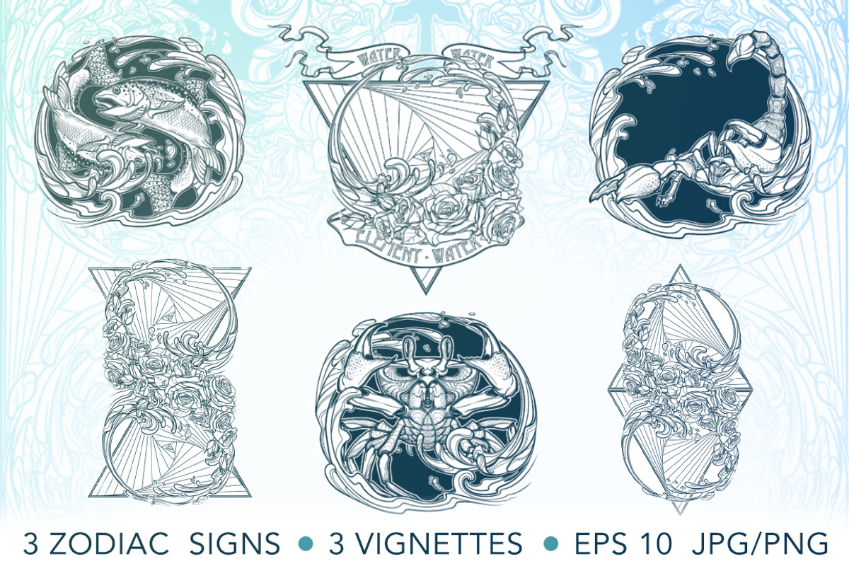 Inky Zodiac - Element of Water, an Illustration by AntonPix Studio (Photo 1 of 10)