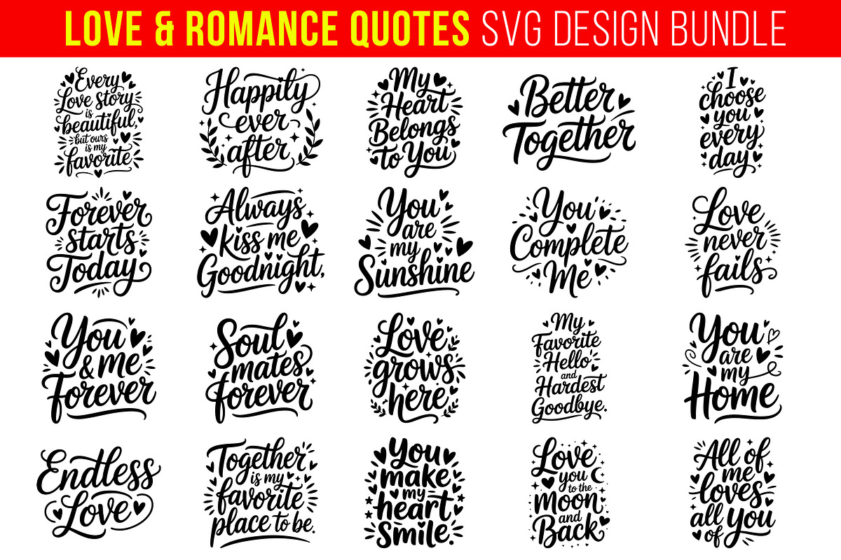 20 Love & Romance Quotes SVG Bundle, an Object Graphic by himelgfx