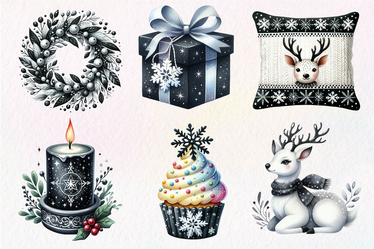 Black and White Christmas Clipart, an Illustration by Dream Creation (Photo 3 of 7)