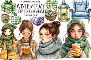 Winter Cozy Green Gingham Clipart, an Illustration by Daily.Designs (Thumbnail 1 of 4)