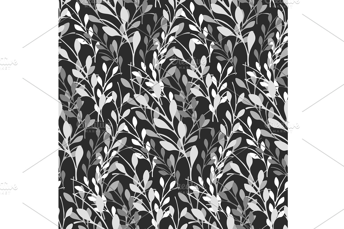 Grayscale seamless floral pattern, a Texture Illustration by okskukuruza
