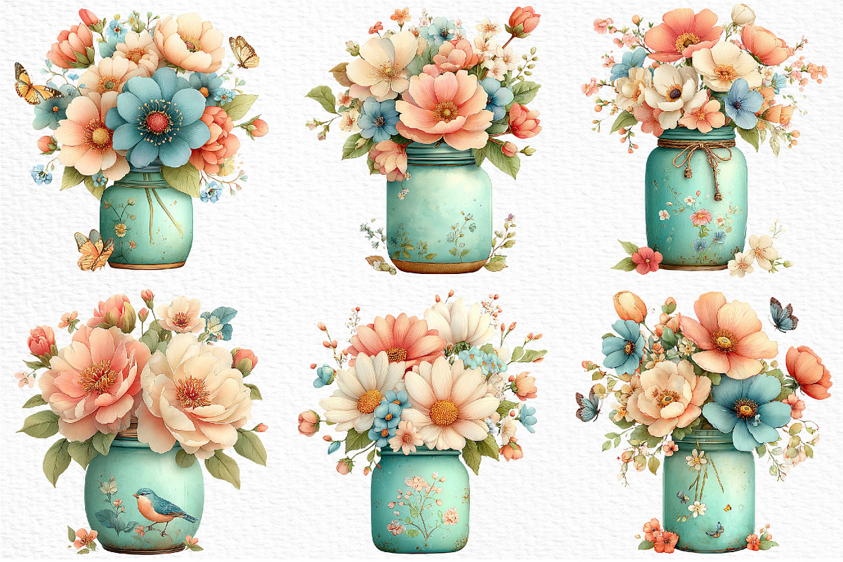 Watercolor Spring Mason Jar Clipart, an Illustration by Craft Nest (Photo 5 of 12)