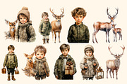 Boy with deer, Christmas watercolour, a Person Illustration by Hello My Print (Thumbnail 2 of 9)