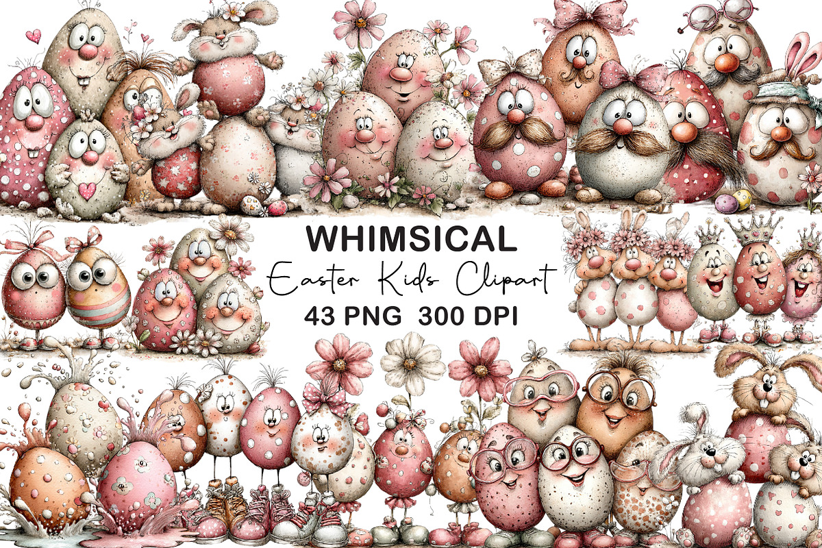 Watercolor Easter Kids Clipart, an Illustration by CraftArtStudio (Photo 1 of 6)