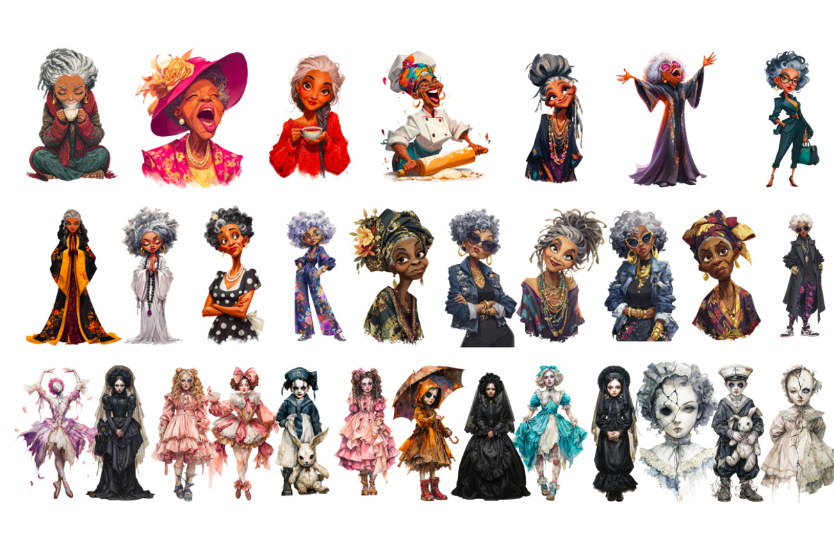 Vintage Retro Clipart Bundle 5 in 1, a Person Illustration by InkyQueenArt (Photo 5 of 9)