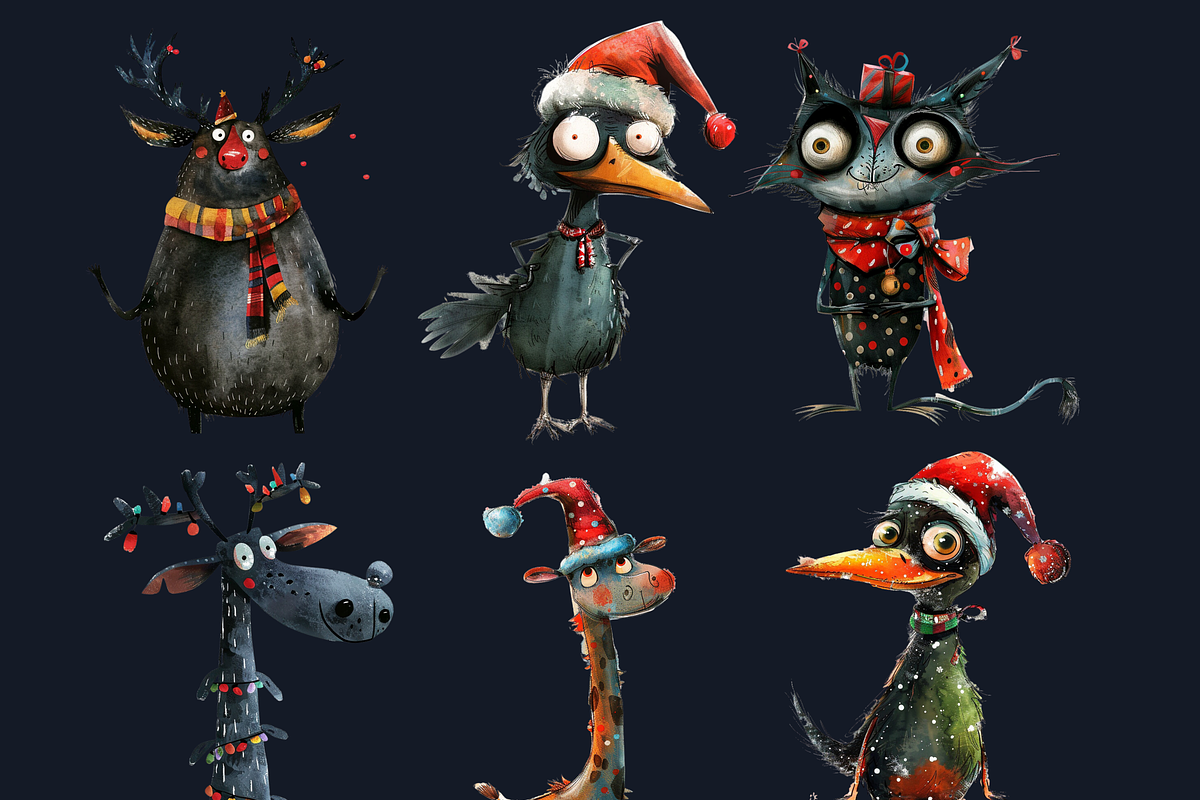 Quirky Christmas Animals Clipart, a Seasonal Illustration by GiraffeCreative (Photo 5 of 9)