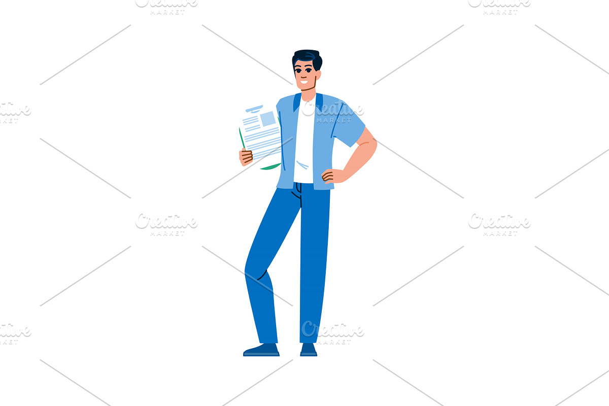 Young man holding curriculum vitae, a Person Illustration by pikepicture