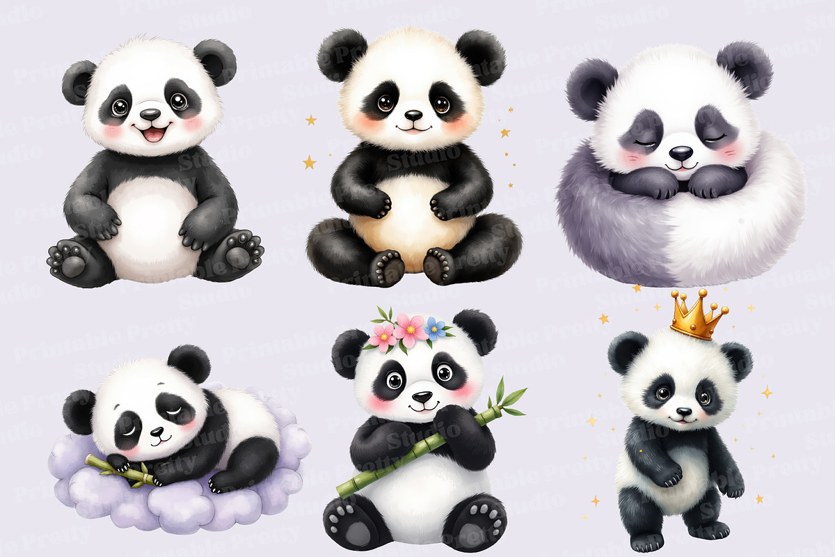 Cute Baby Panda Clipart PNG Set, an Animal Illustration by Printable Pretty Studio (Photo 3 of 4)