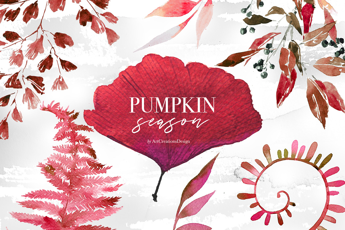 Watercolor Pumpkin Season Clipart, a Seasonal Illustration by ArtCreationsDesign (Photo 16 of 22)