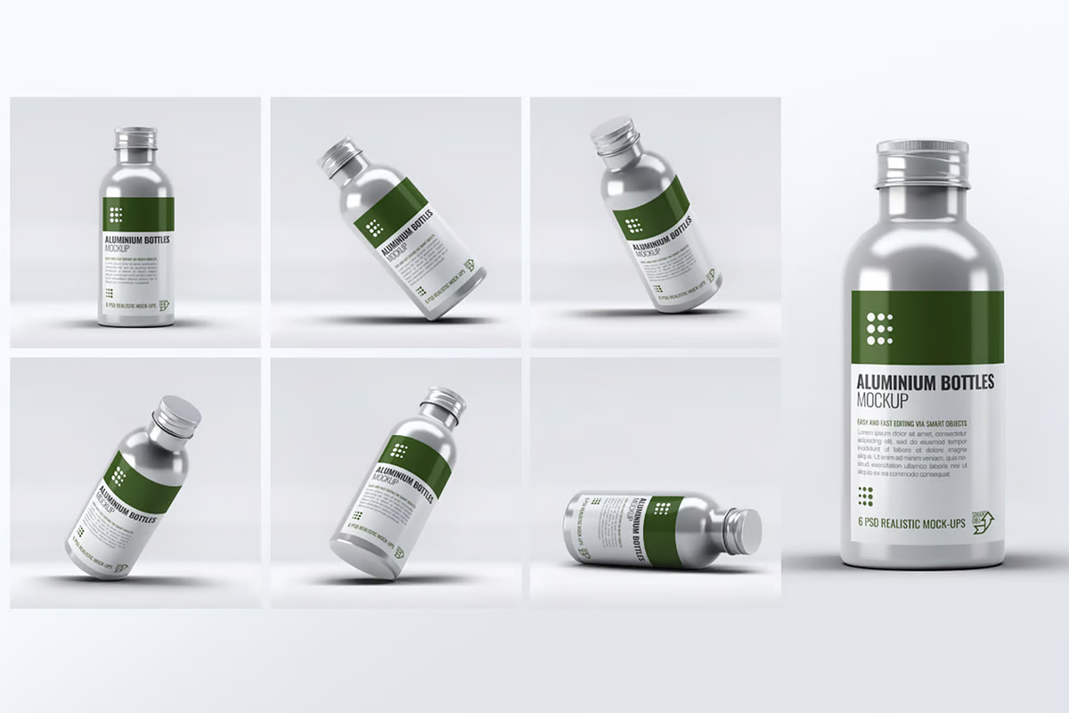 Aluminium Bottles 6 Mockup, an Advertising Mockup by Hubzway (Photo 2 of 7)