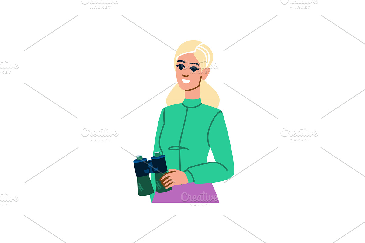 Ornithologist holding binoculars, an Animal Illustration by pikepicture
