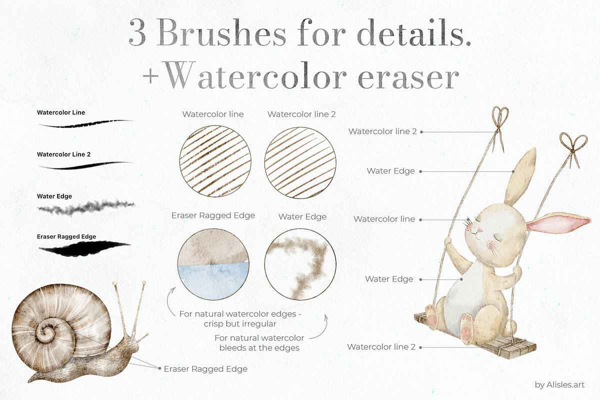 Watercolor Brushes for Procreate, a Brush Add-On by Alisles (Photo 3 of 12)