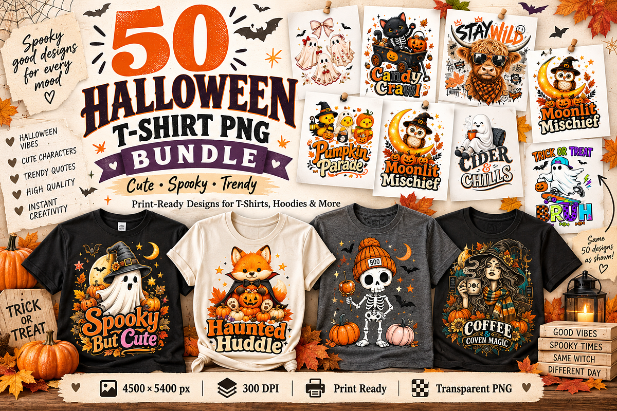 50 Halloween T-Shirt PNG Bundle, an Object Graphic by Designertale (Photo 1 of 11)