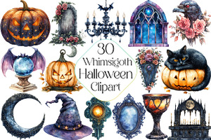 Watercolor Whimsigoth Halloween Clip, an Illustration by DreamPrint404