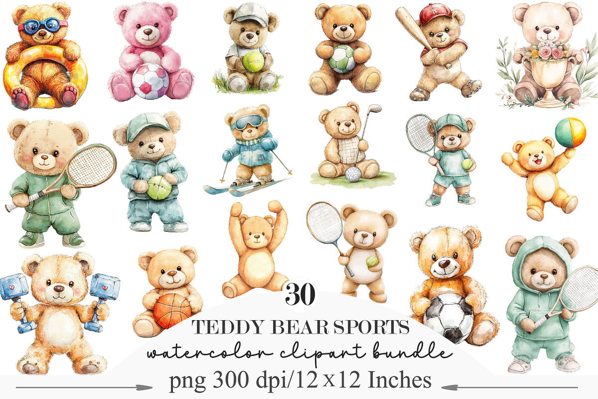 Teddy Bear Sports Clipart, an Illustration by Designking (Photo 1 of 5)