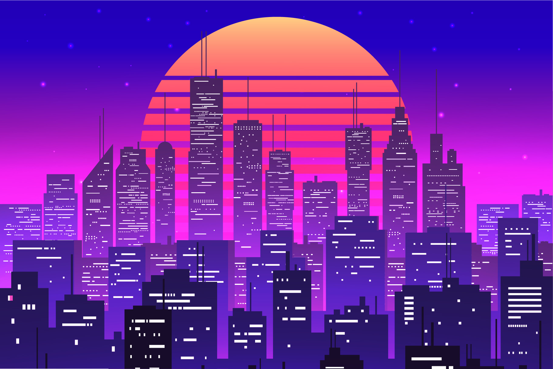 Vaporwave Night City Landscape, A Technology Illustration By Crafter