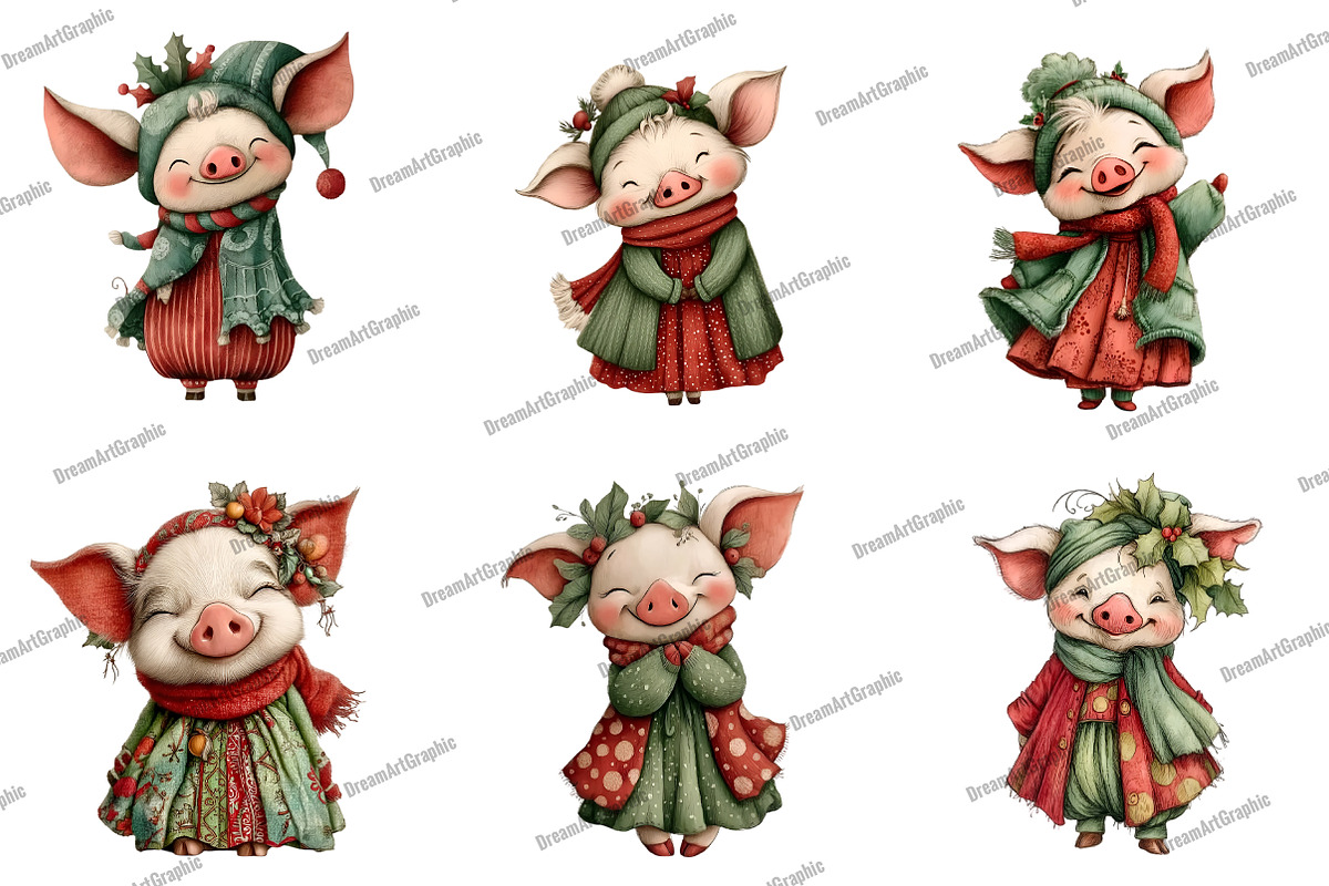 Cute Christmas Piglet Clipart, an Illustration by DreamArtGraphic (Photo 4 of 5)
