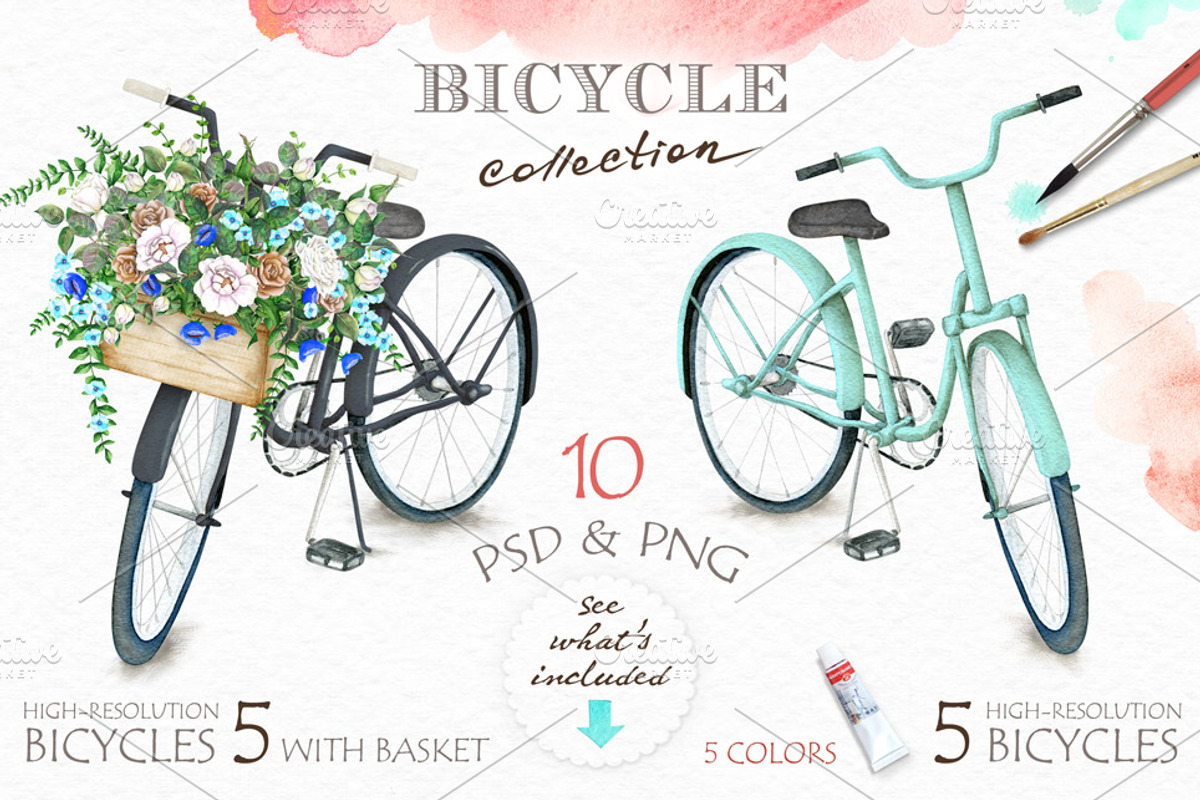 Watercolor Bicycle & Flowers, a Decorative Illustration by Eva Katerina (Photo 2 of 7)