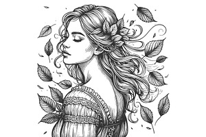 Nature Spirit Woman Leaves vector, a Person Illustration by AlexArt