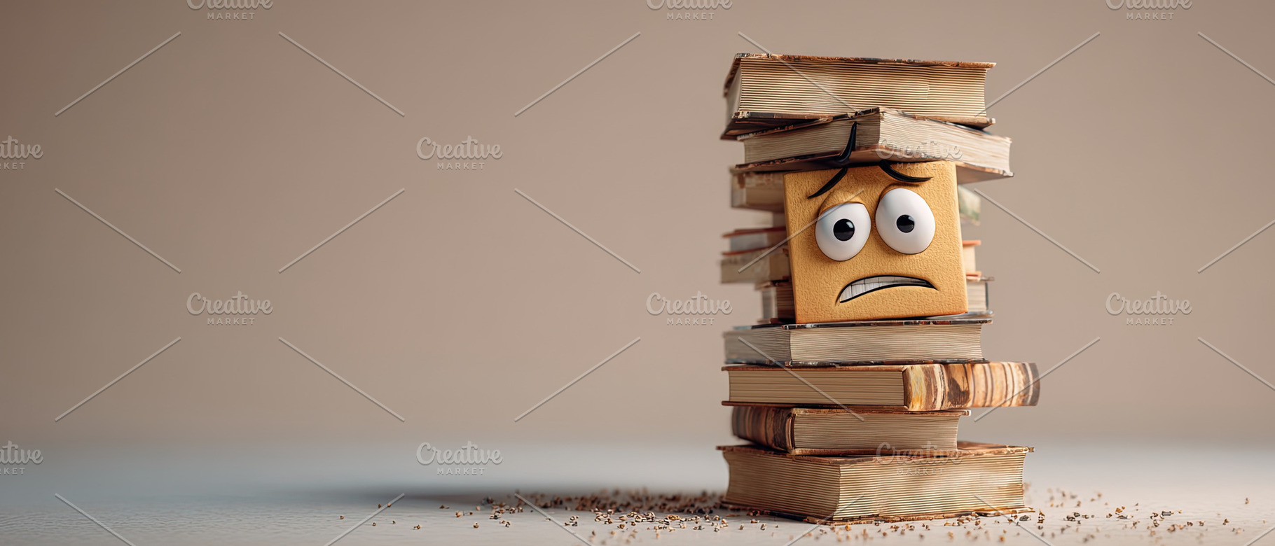 A worried cartoon book character trapped between piles of old bo, a Photo by Ales Munt