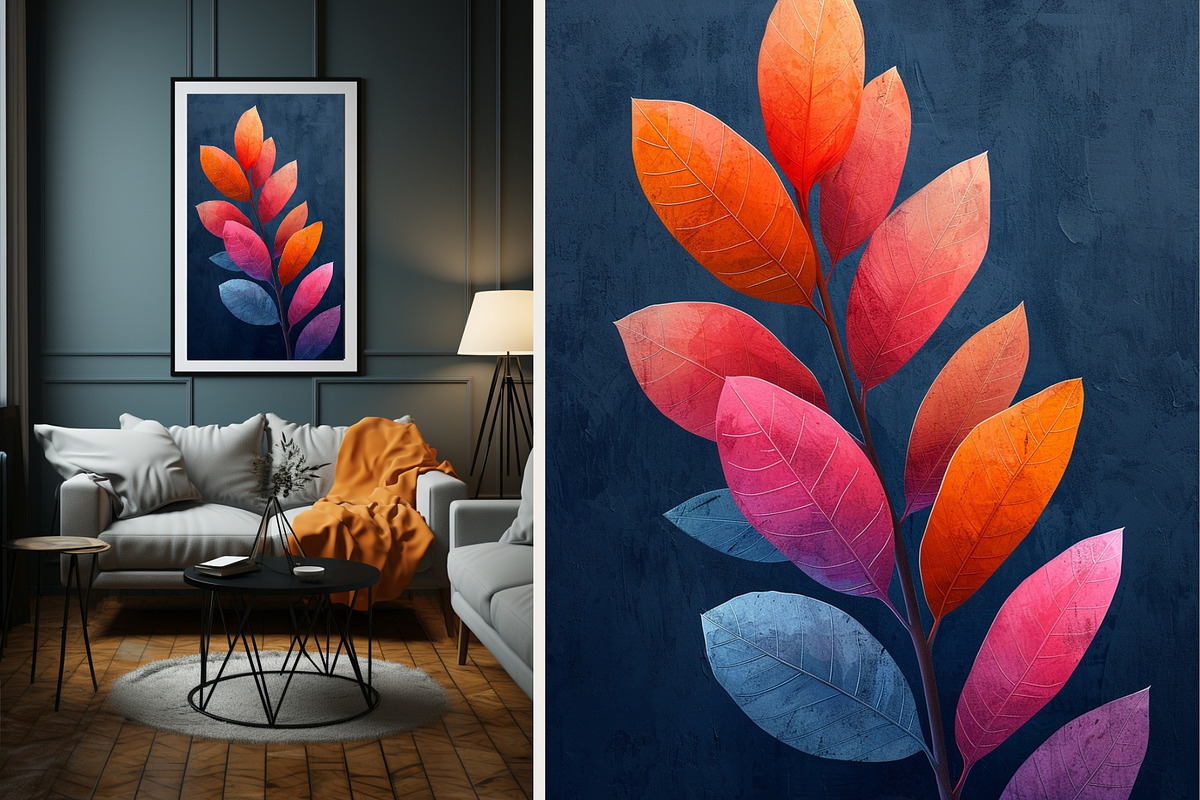 8 blue plant leaves art wall print, a Decorative Illustration by ARTOZEN DIGITAL (Photo 4 of 13)