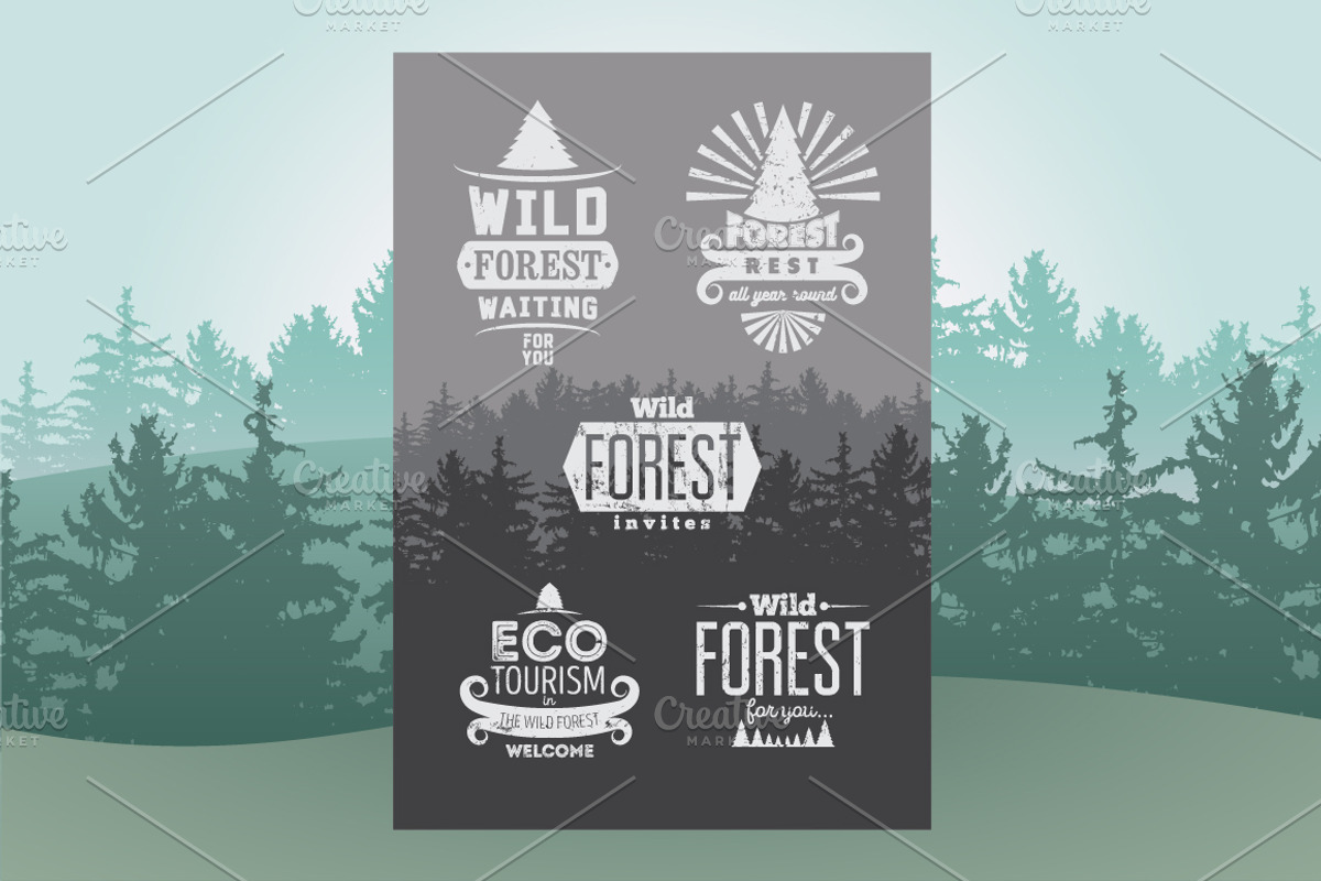 Wild Forest vector retro labels., a Decorative Illustration by PoPaShop