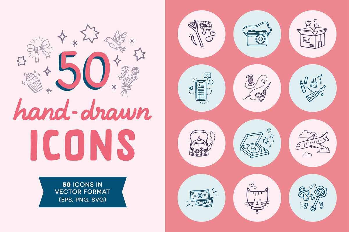 50 hand-drawn icons - Vector, an Outline Icon by Carole Chevalier (Photo 1 of 6)