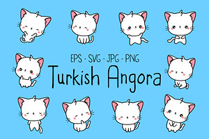 Cute Turkish Angora Cat Illustration