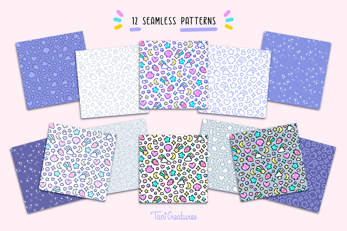 Cat Unicorn faces Clipart & Patterns, an Illustration by TaniCreatures (Photo 4 of 8)