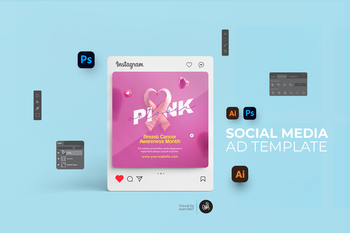 Breast Cancer Digital Bundle, a Social Media Template by Aam360 (Photo 3 of 4)