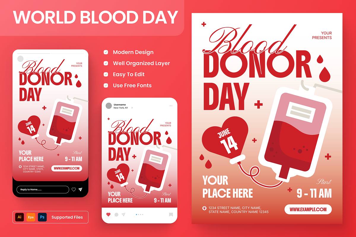 World Blood Donor Day Flyer Set, a Flyer Template by Annora Studio (Photo 1 of 6)