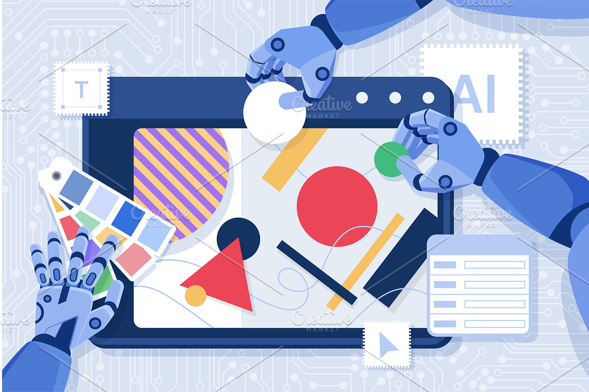 Creation visual content ai robot, a Technology Illustration by Lemberg Vector