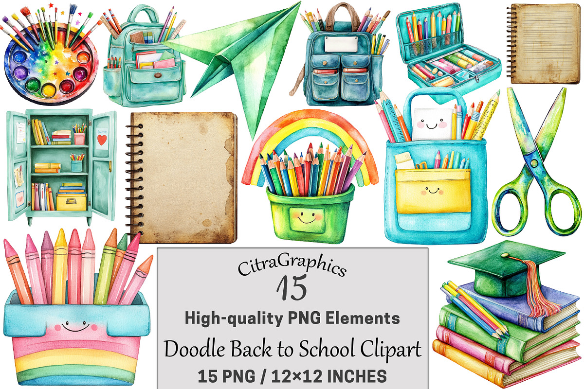 Doodle Back to School Clipart, a Seasonal Illustration by CitraGraphics (Photo 1 of 4)
