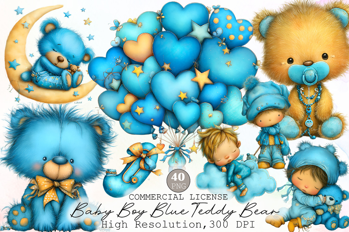 Baby Boy Clipart, Blue Teddy Bear Cl, an Illustration by Sublimation Artist (Photo 1 of 6)