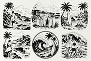 Surfing Scenes Ocean Graphics, a Sport Illustration by DENIDigitalArtSudio (Thumbnail 2 of 7)