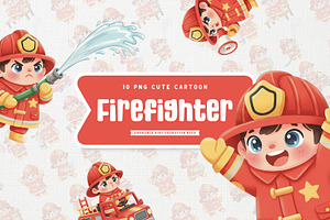 Cute Firefighter Kid Cartoon, a Work Illustration by Gohsantosa